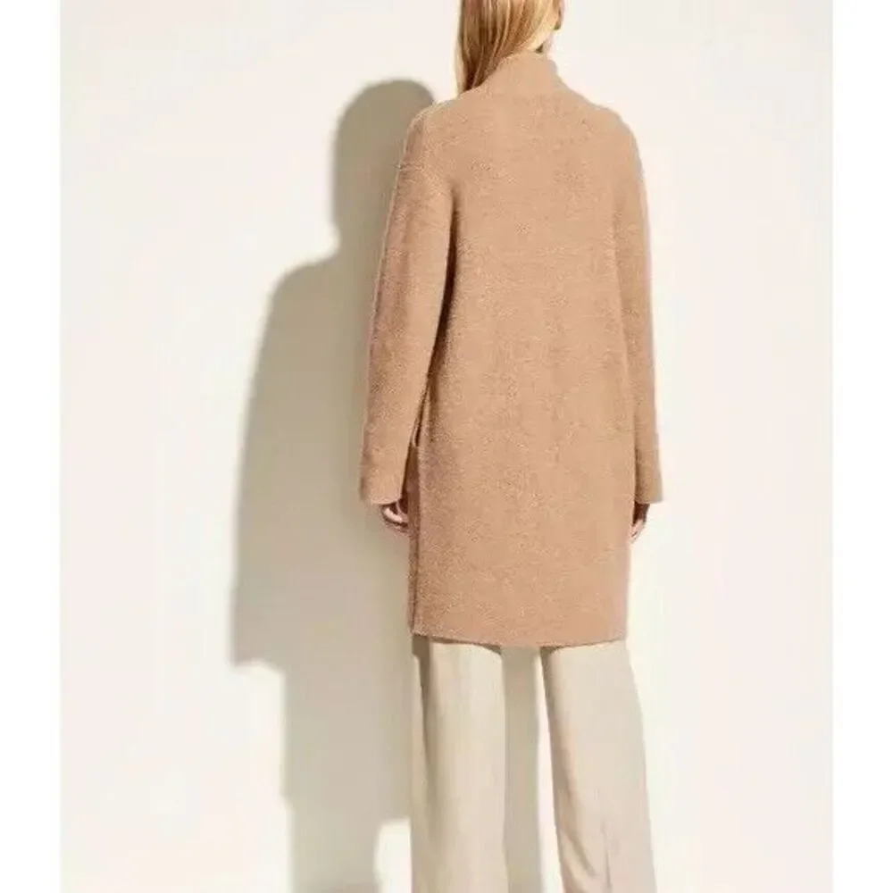 Vince Collarless Cardigan Coat Italian Wool Alpaca Bouclé Knit Camel XL NWT